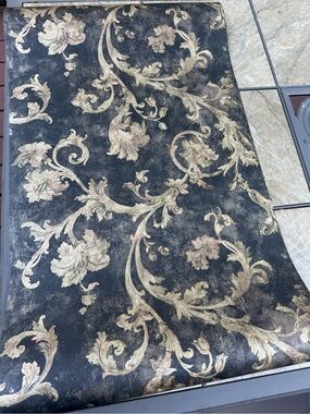Ornate Black and Gold Floral Scroll Wallpaper Panel Set 2 Rolls - Home Accents